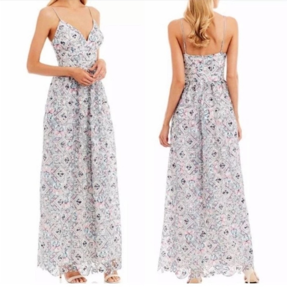 Nicole Miller Dress Sz 6‎ Multi Color Butterfly Print Embroidered Maxi Prom Gown